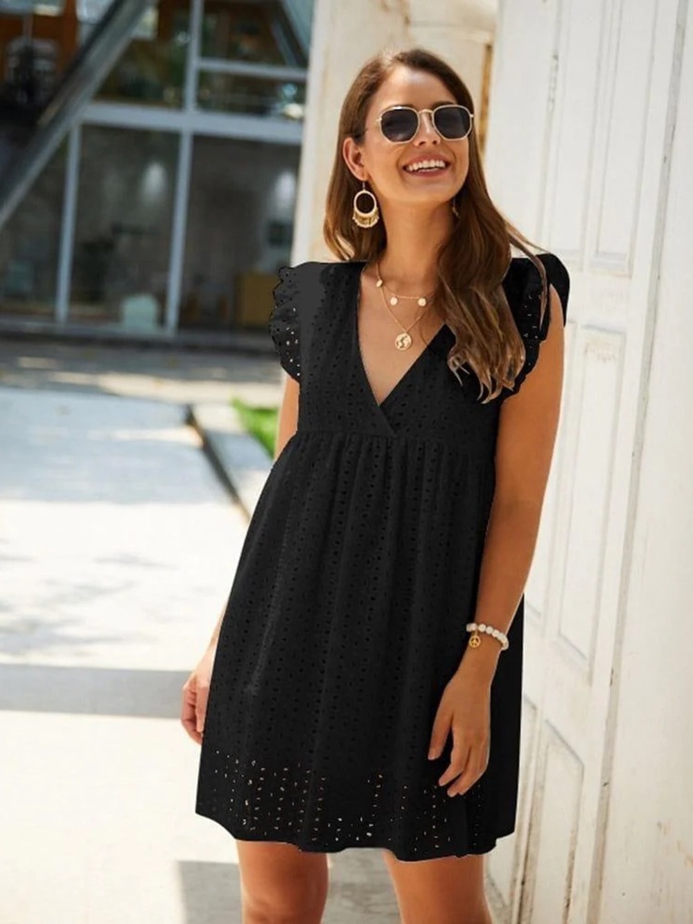 Mi Ami Black Eyelet Mini Dress size XS like new condition